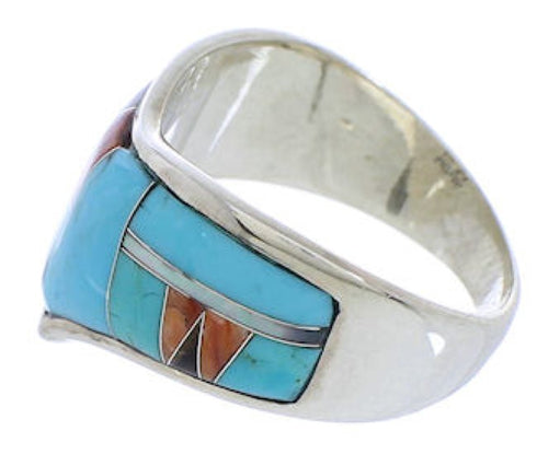 Genuine Silver Southwest Turquoise Multicolor Ring Size 7-1/4 JX37912